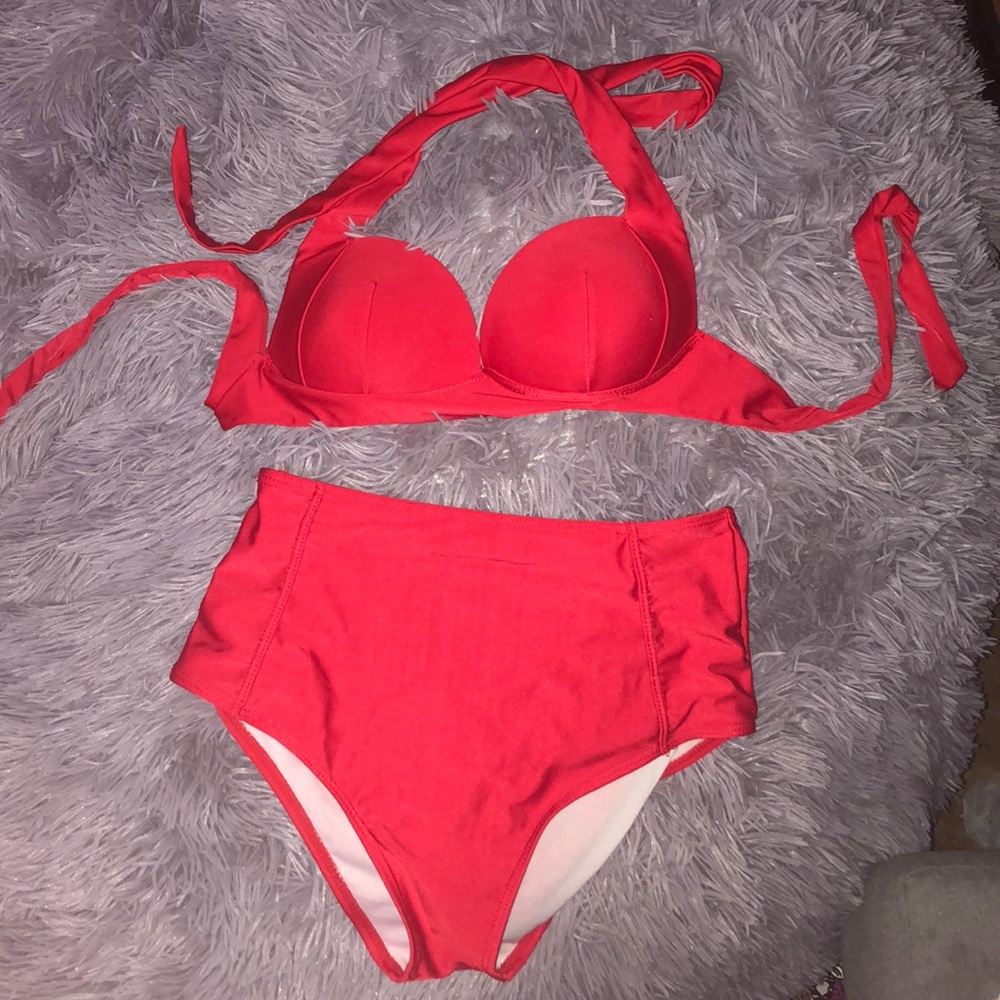 High waisted red swimsuit!!